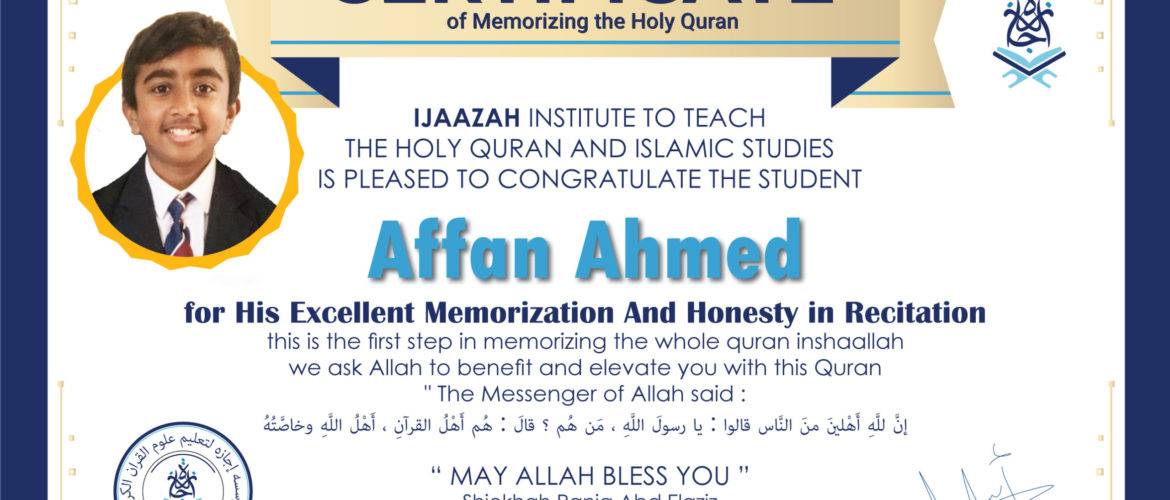 - Affan Ahmed - IJAAZAH