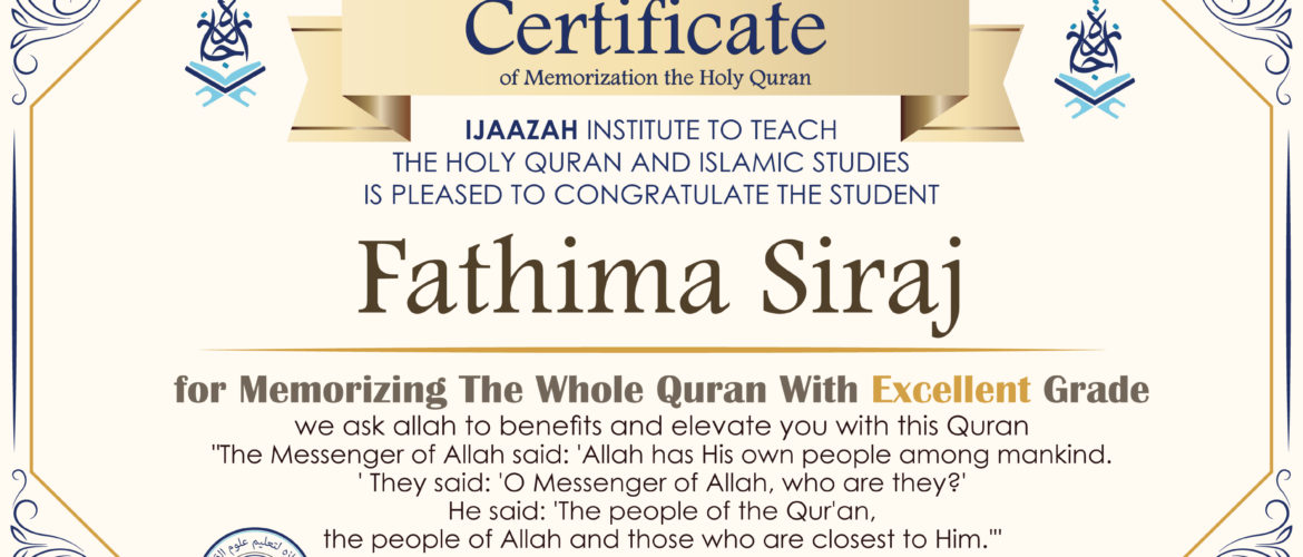 - Fathima Siraj - IJAAZAH