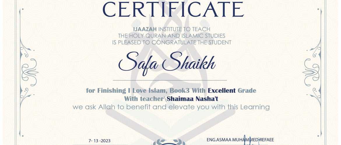 - Safa Shaikh - IJAAZAH
